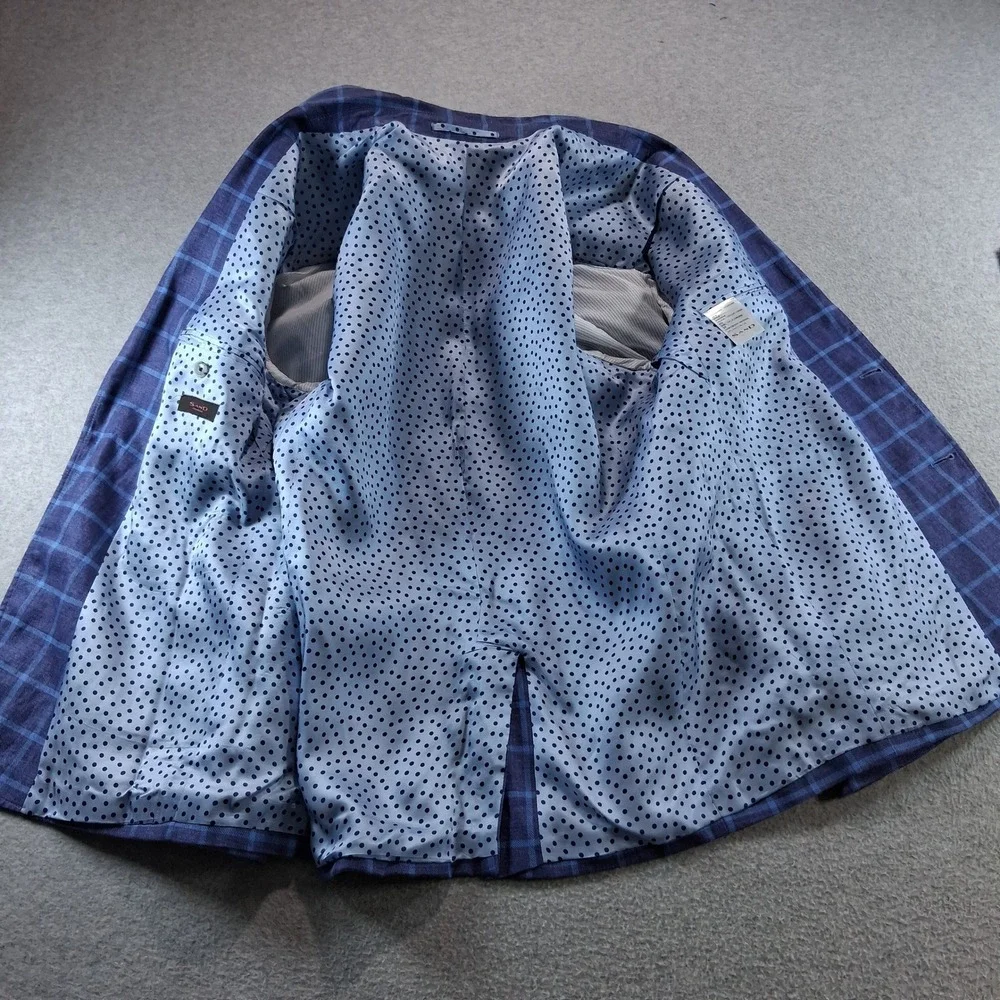 Sand Copenhagen Blazer 42R / 54EU Blue Windowpane Sherman 100% Linen Sport Coat